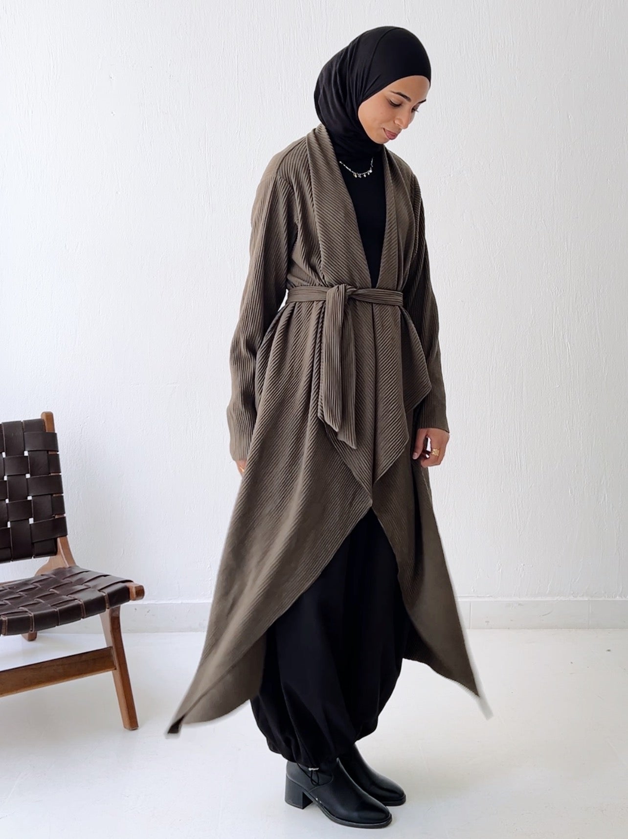 The Pleated Grace Kaftan In Shadow Olive
