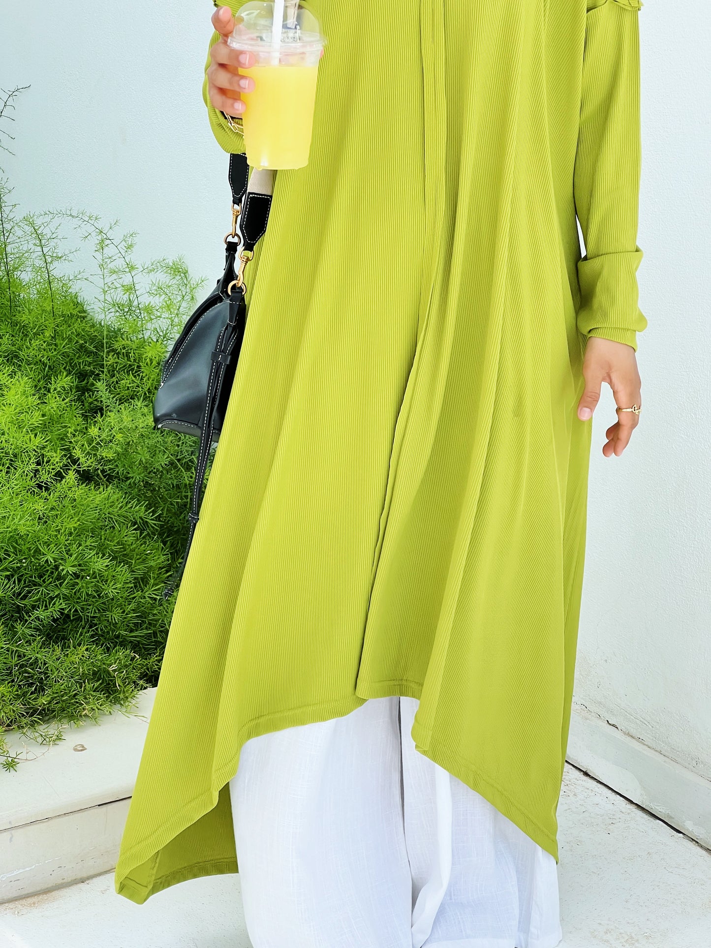 Flowy Ribbed Top In Apple Green