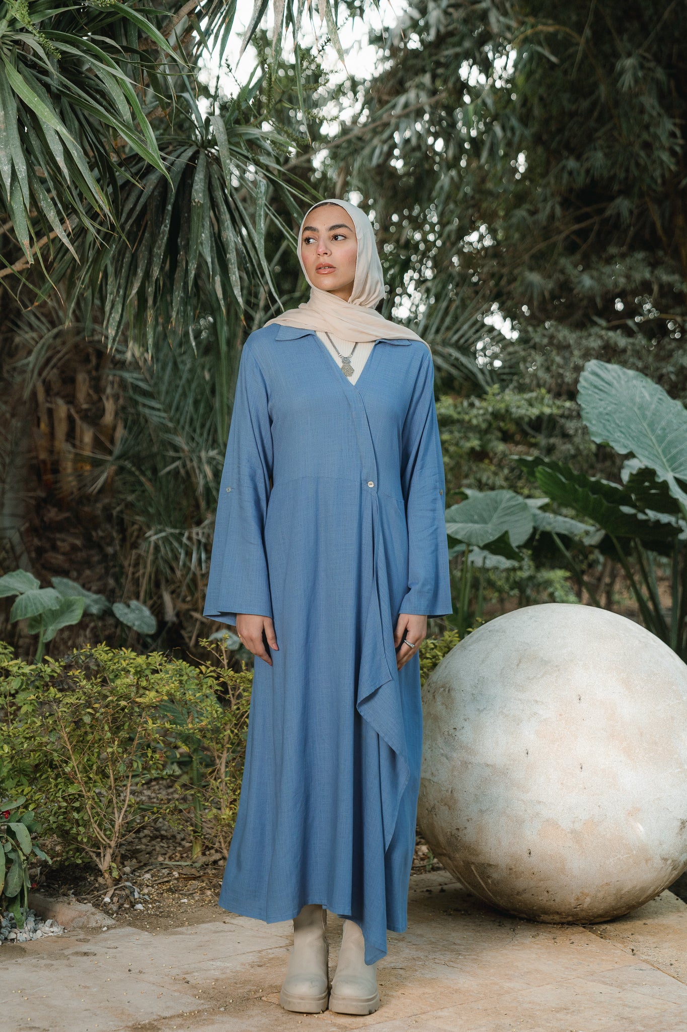 Ruffled Shirt Dress in Blue