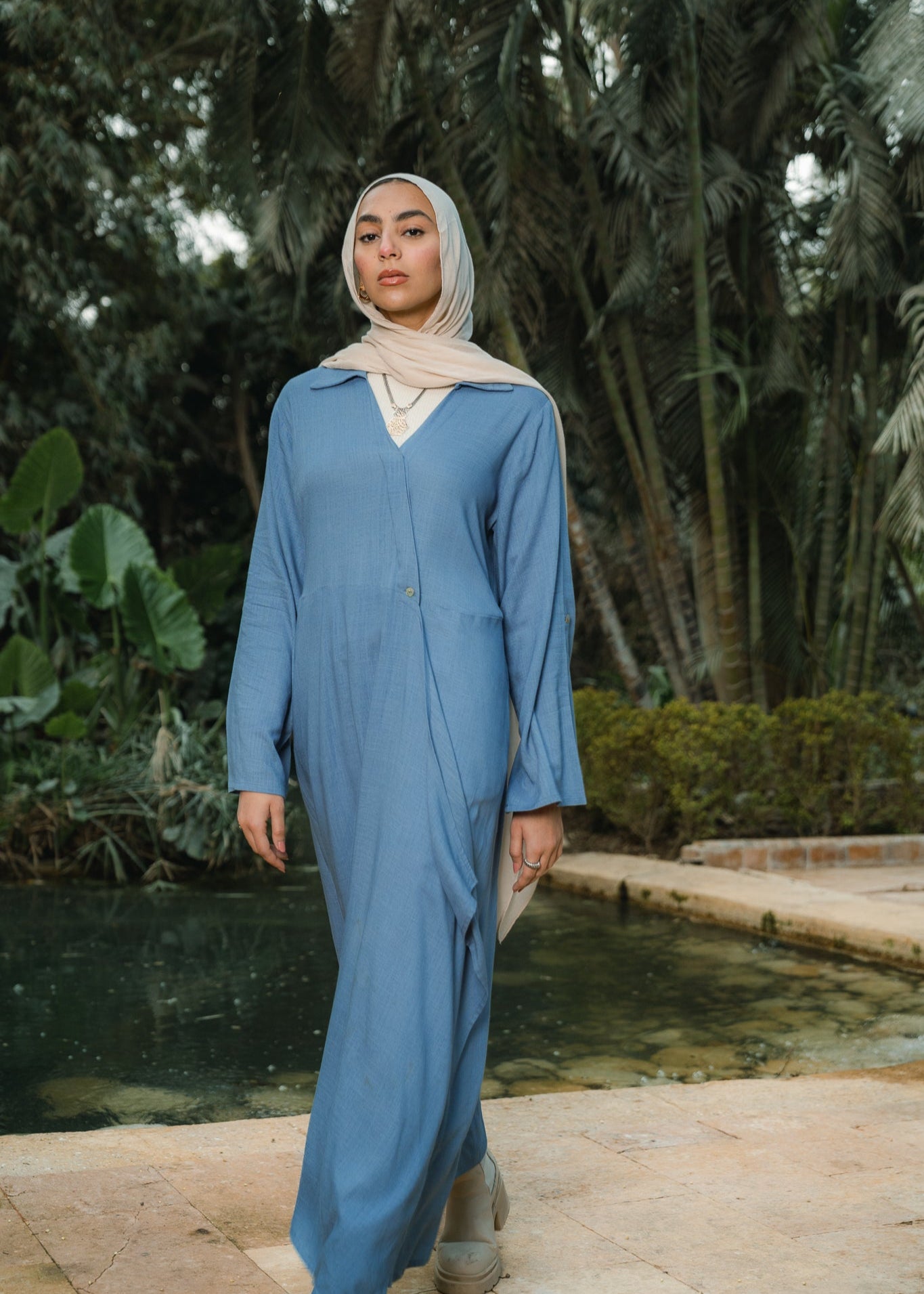 Ruffled Shirt Dress in Blue