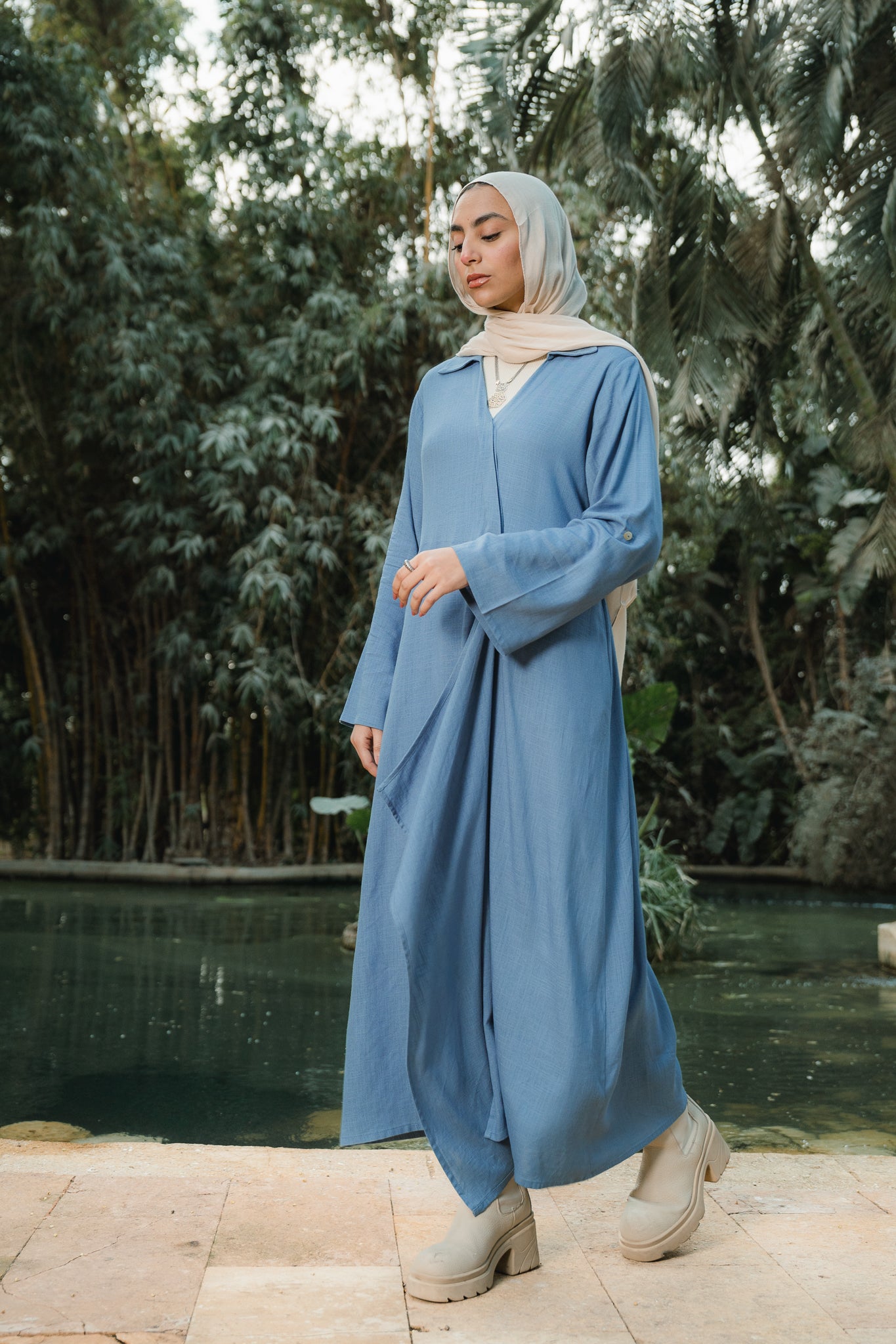 Ruffled Shirt Dress in Blue