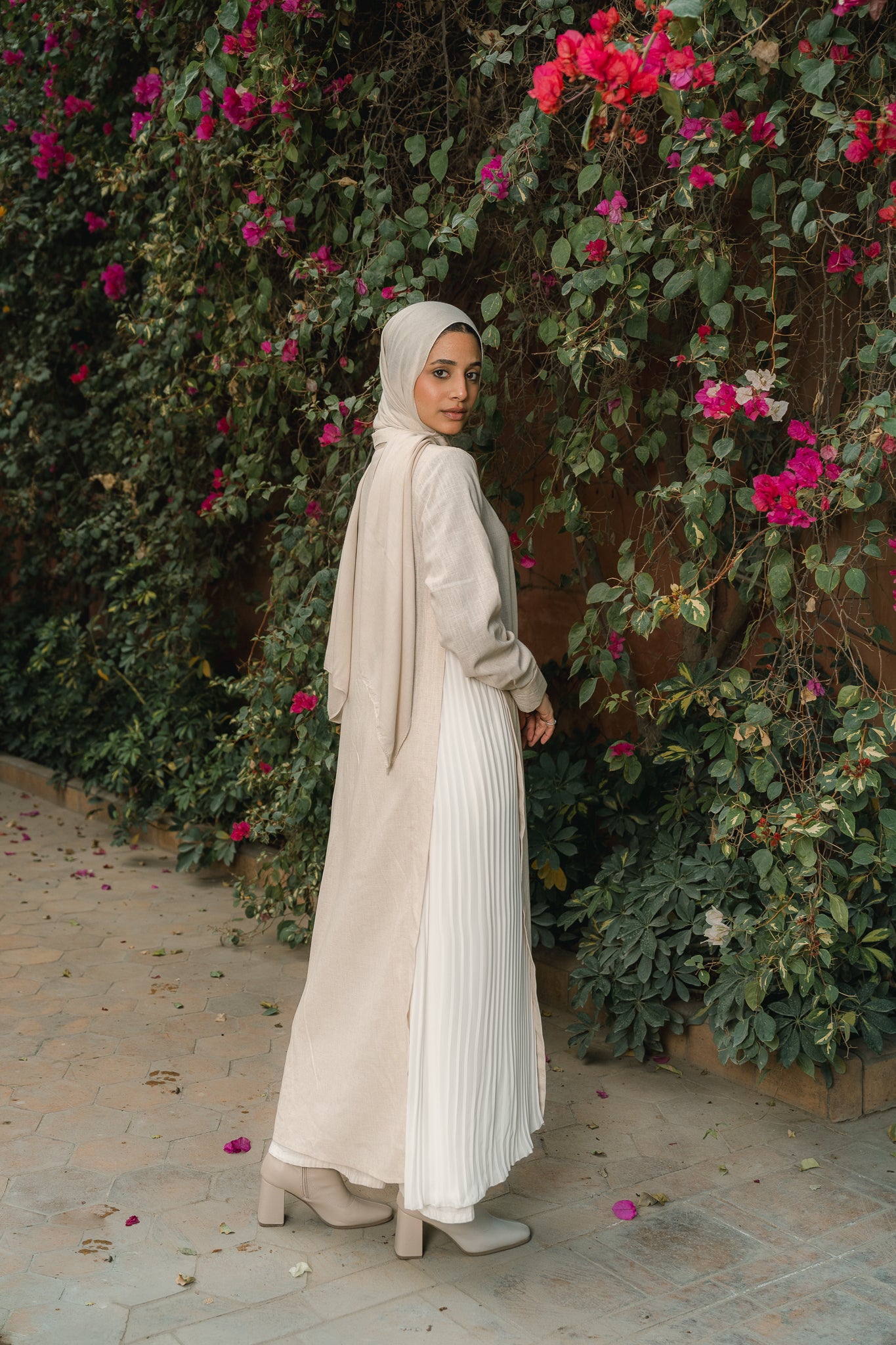 Side-pleated Shirt Dress in Beige