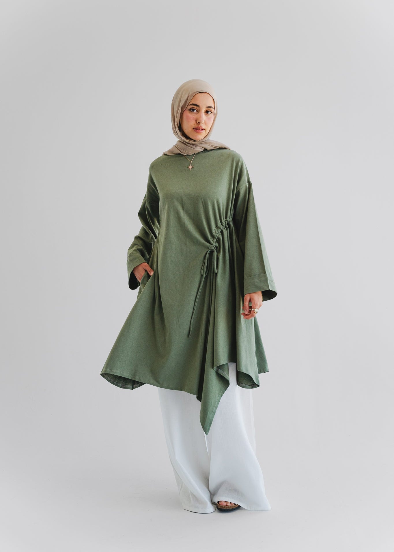 Breeze Drawstring Top In Earthy Olive