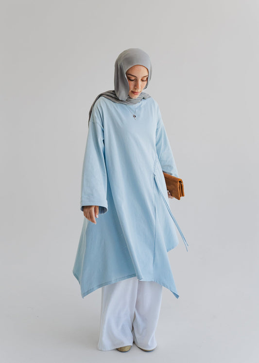 Breeze Drawstring Top In Cloud Blue