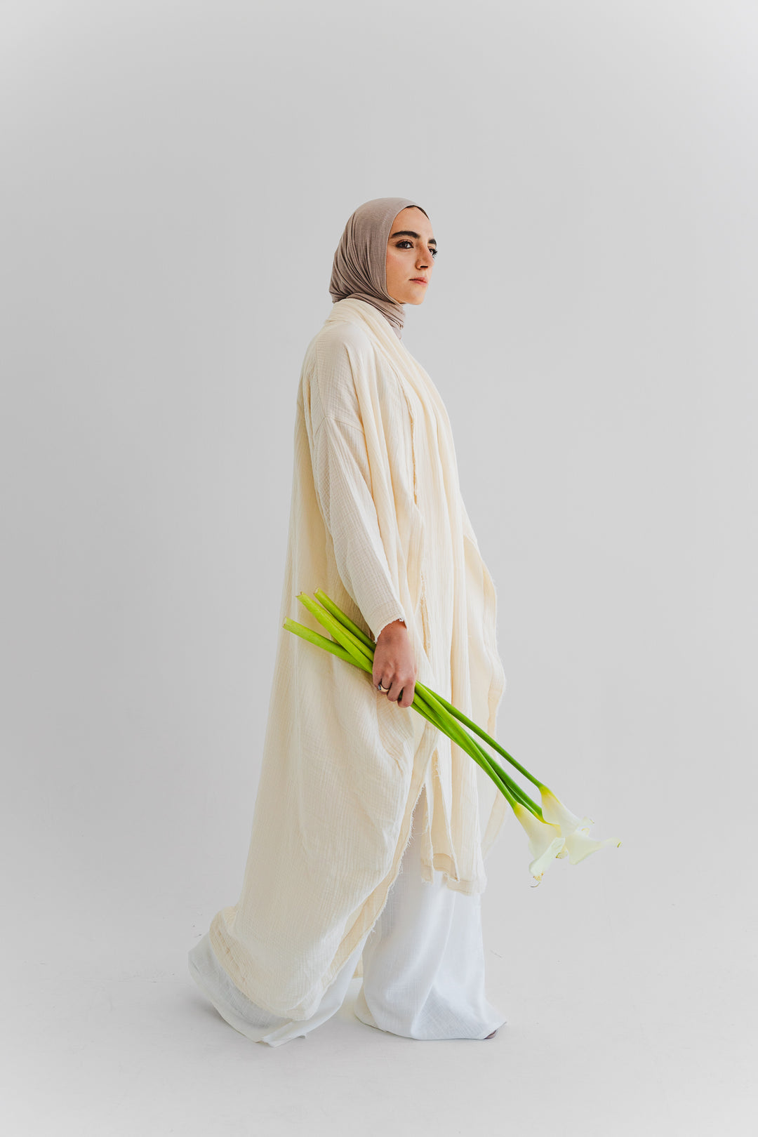 The Breezy Flow Muslin Cardigan in Butter cream