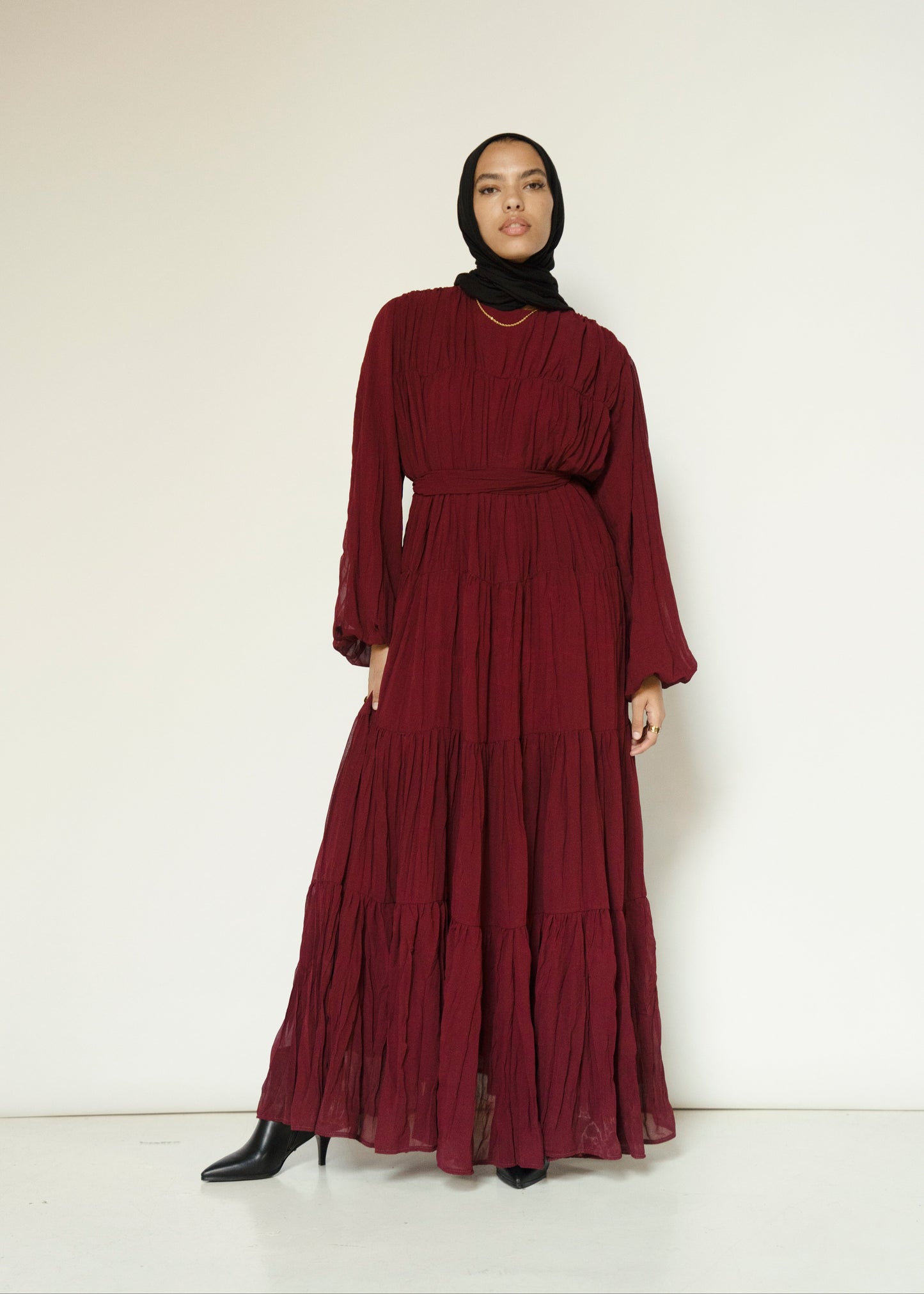 Crushed Flowy Dress in Burgundy