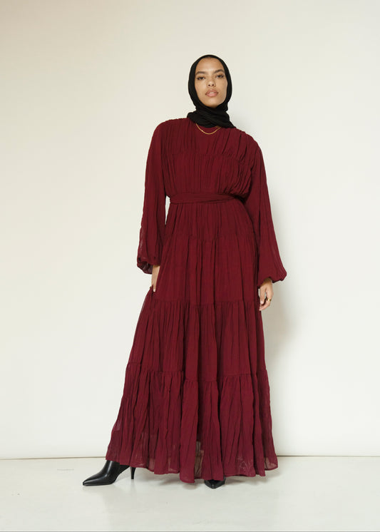 Crushed Flowy Dress in Burgundy