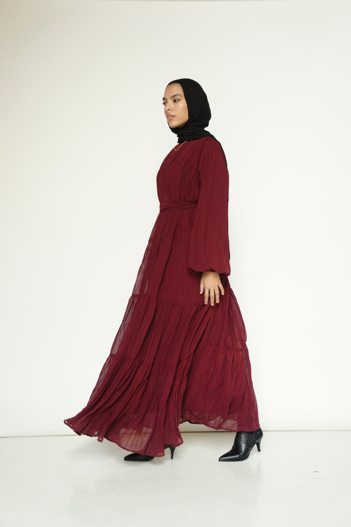 Crushed Flowy Dress in Burgundy