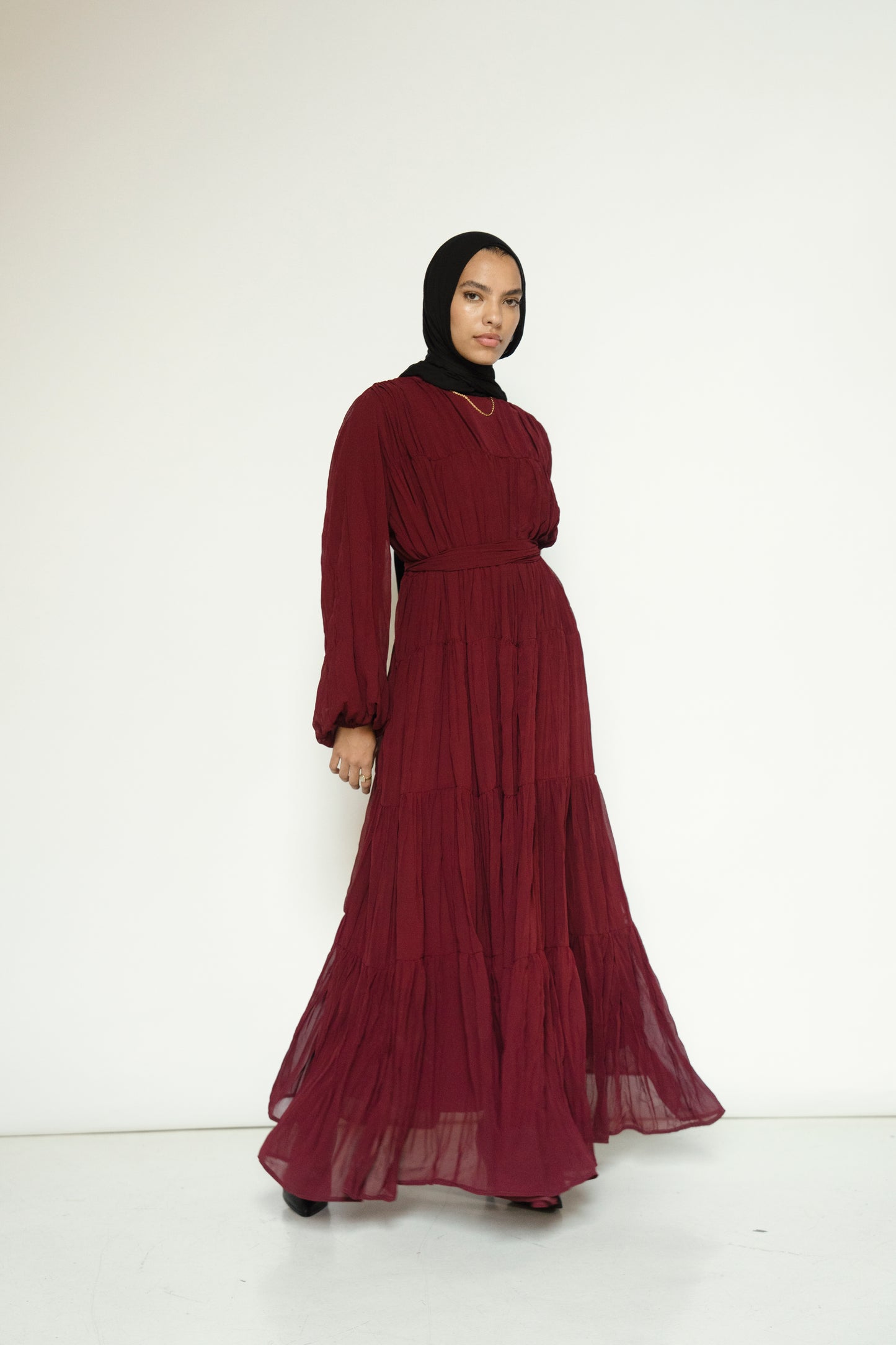 Crushed Flowy Dress in Burgundy