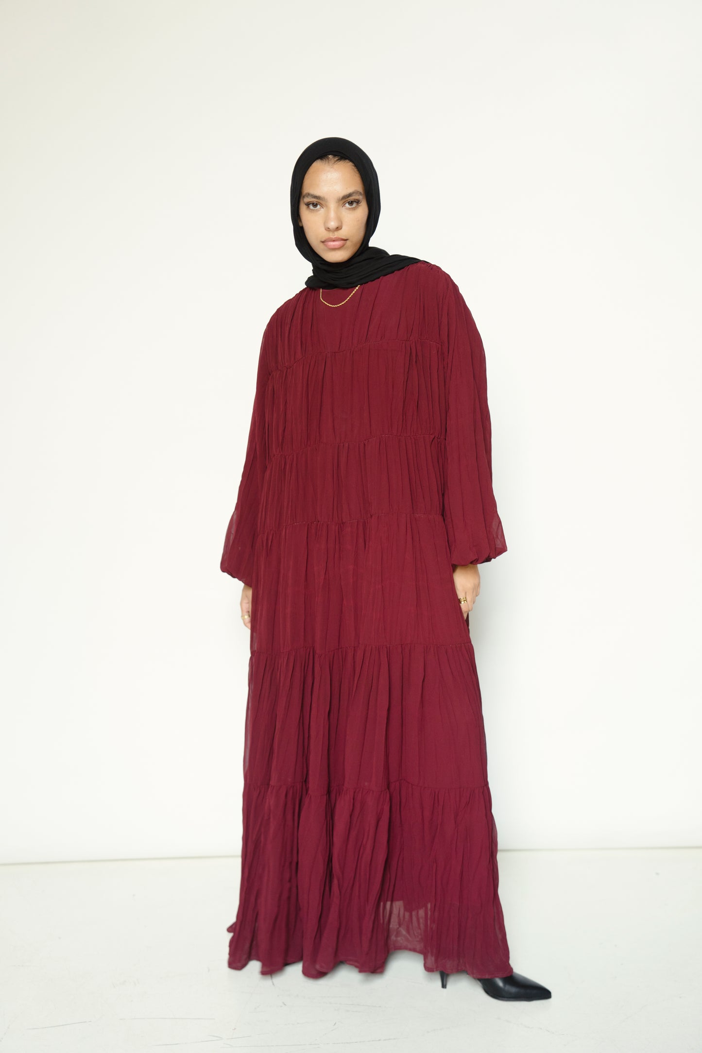 Crushed Flowy Dress in Burgundy