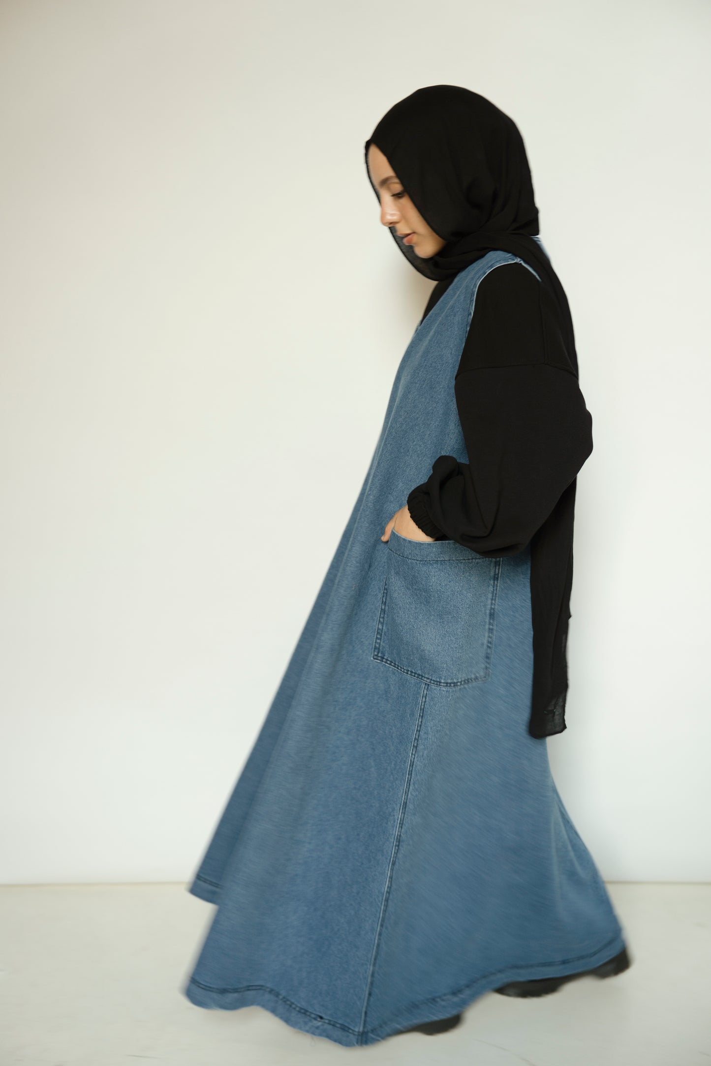 Sleeveless Denim Dress Set (Light Wash)