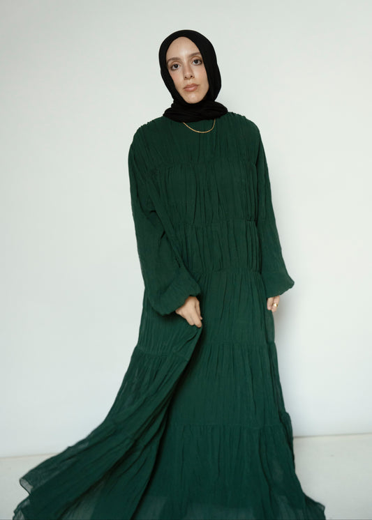 Crushed Flowy Dress in Green