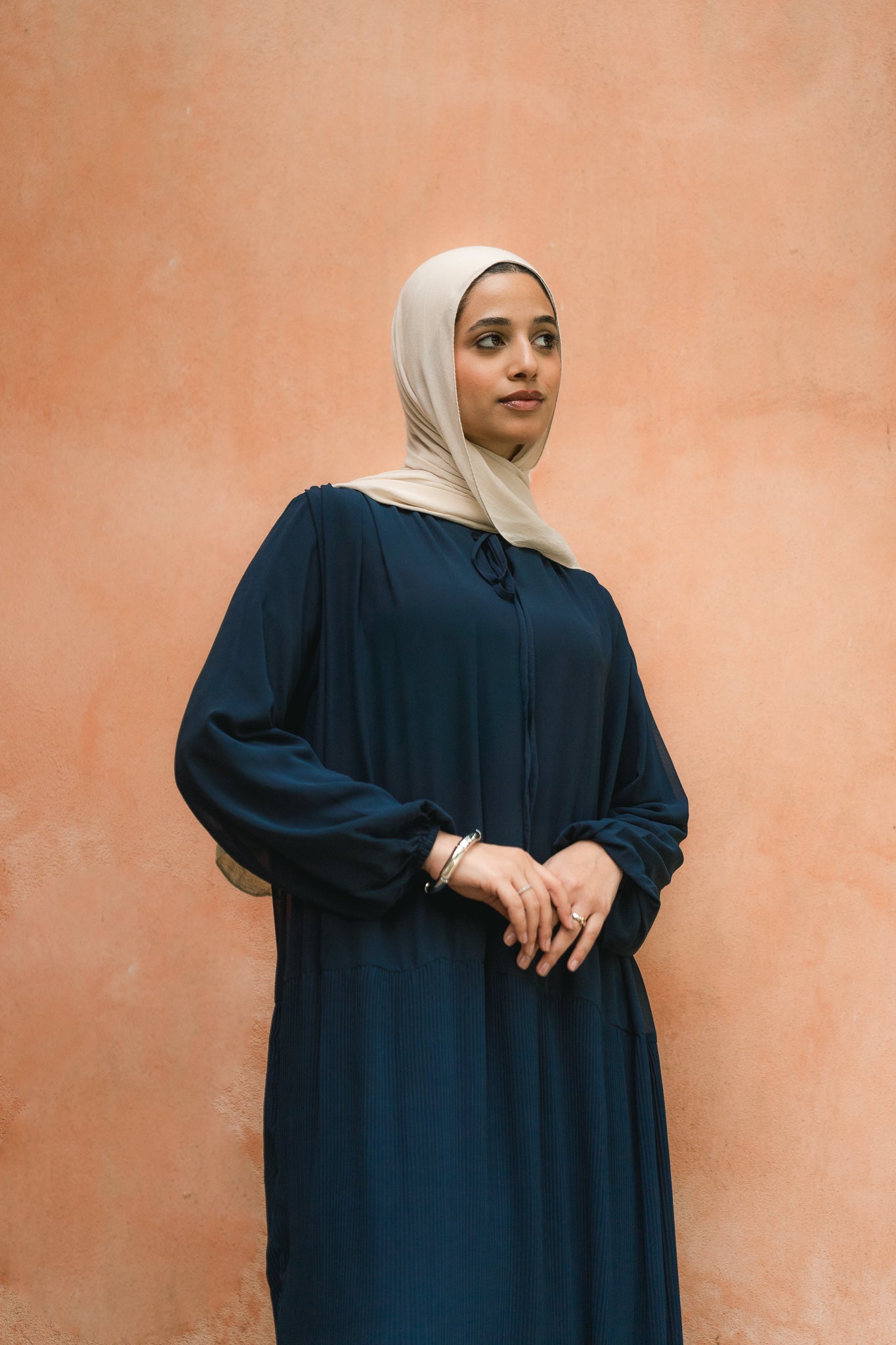 Tie-detail Pleated Dress in Blue