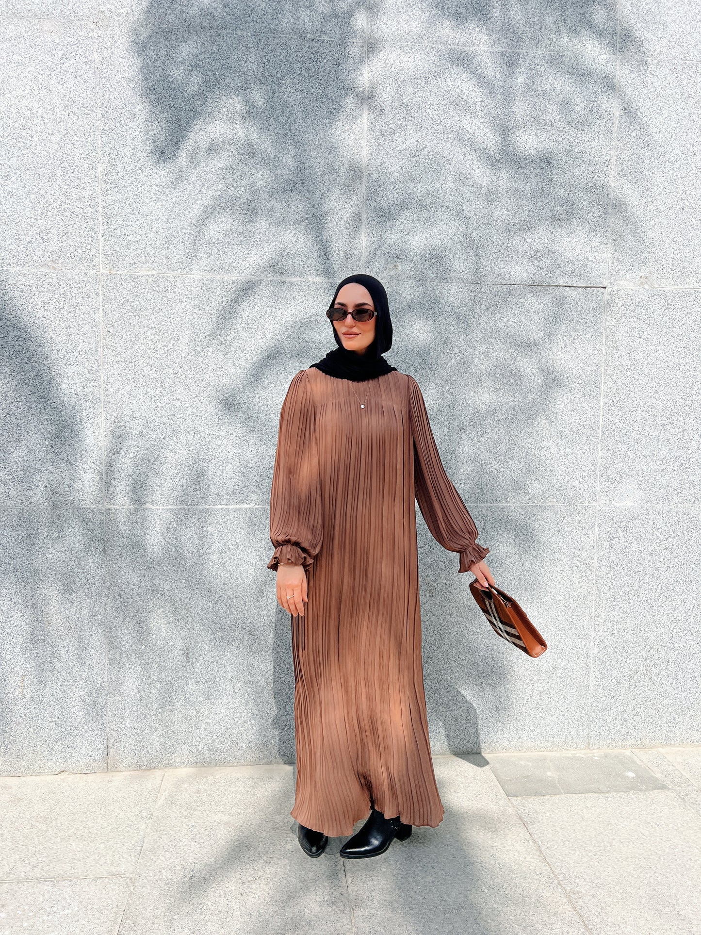 Pleated Dress In Brown