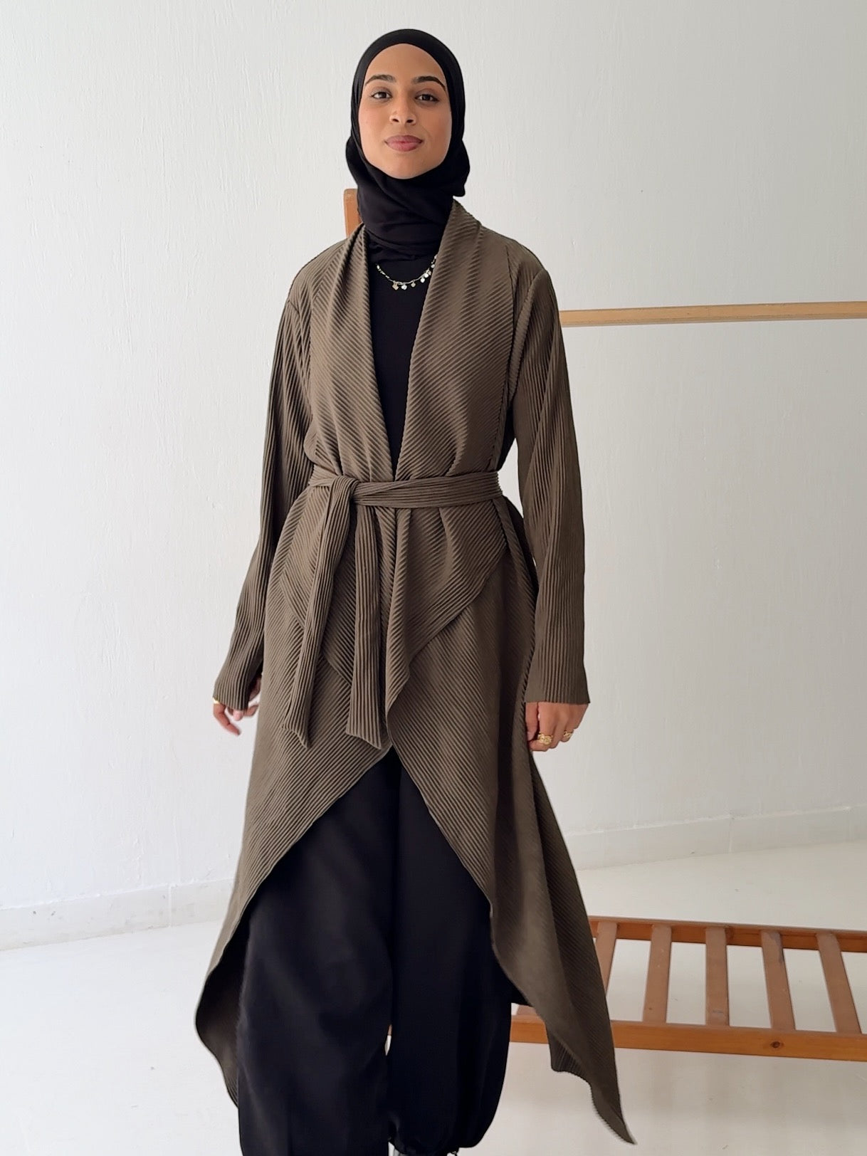 The Pleated Grace Kaftan In Shadow Olive