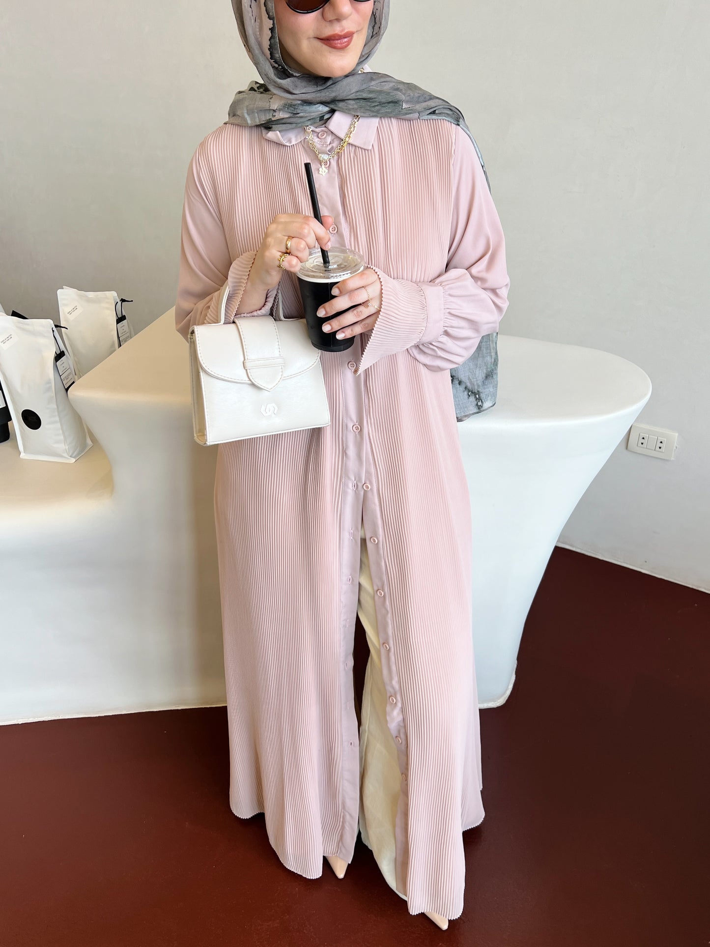 Timeless Pleated Shirt Dress in nude pink