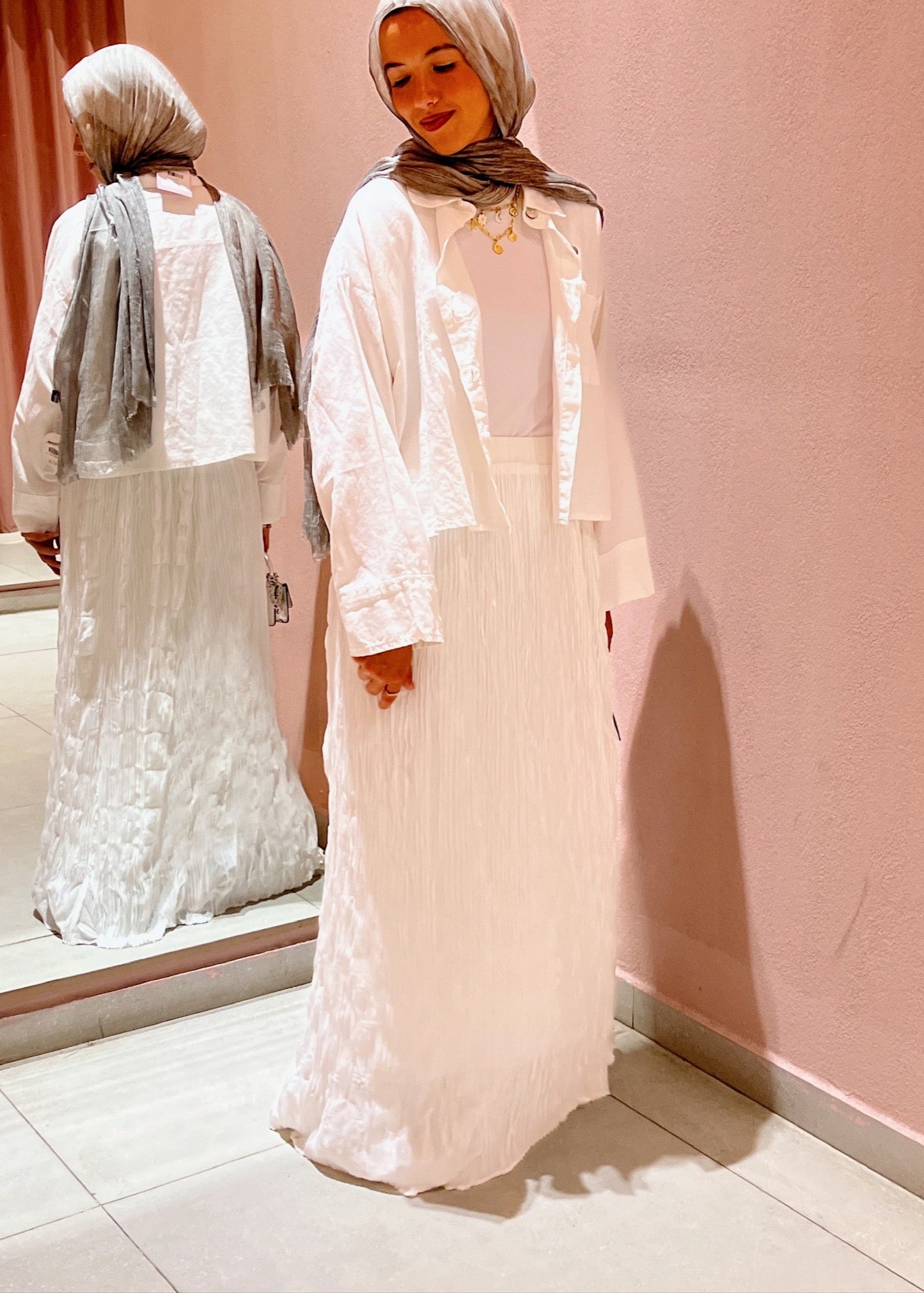 Crushed Chiffon Skirt In White