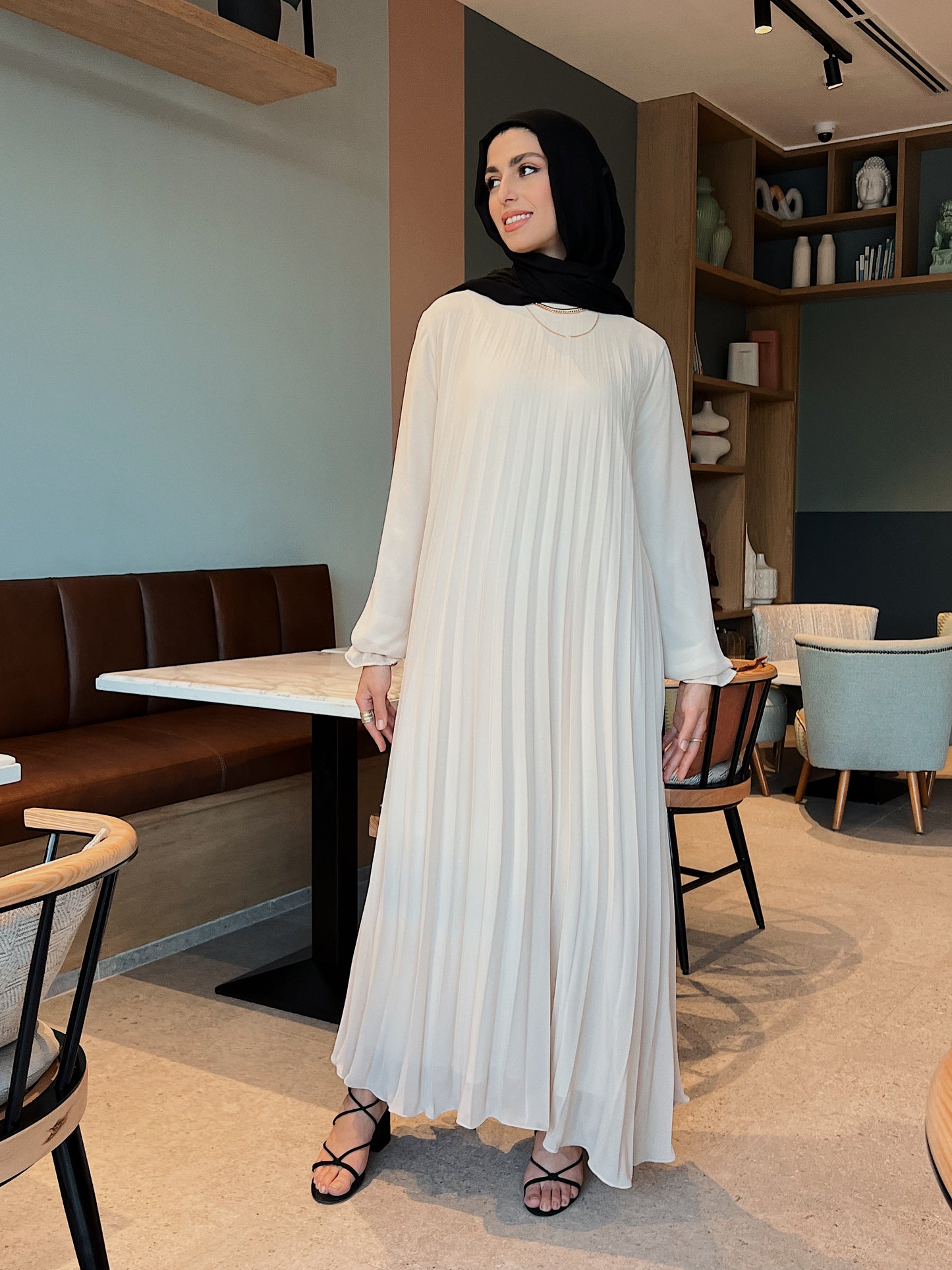 Cream Cloach Pleated Dress
