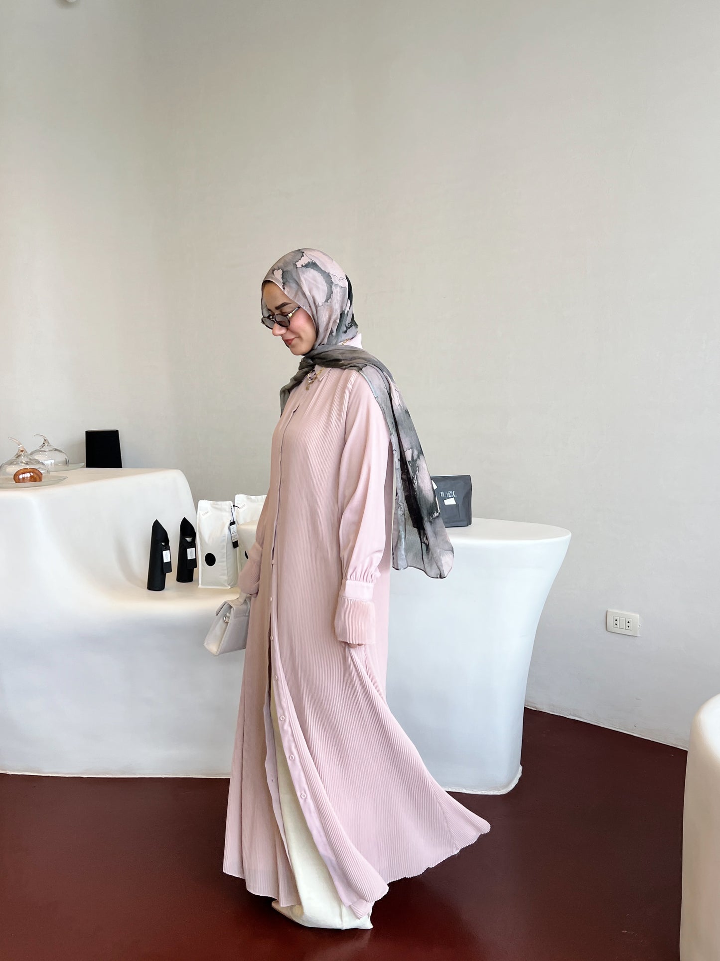 Timeless Pleated Shirt Dress in nude pink