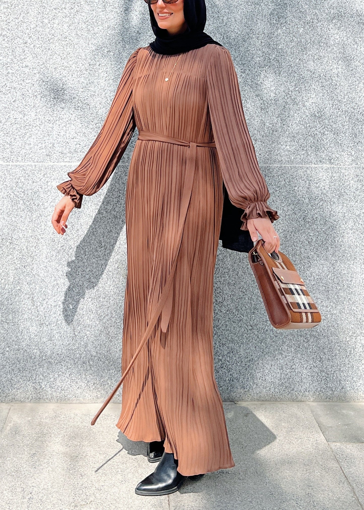 Pleated Dress In Brown