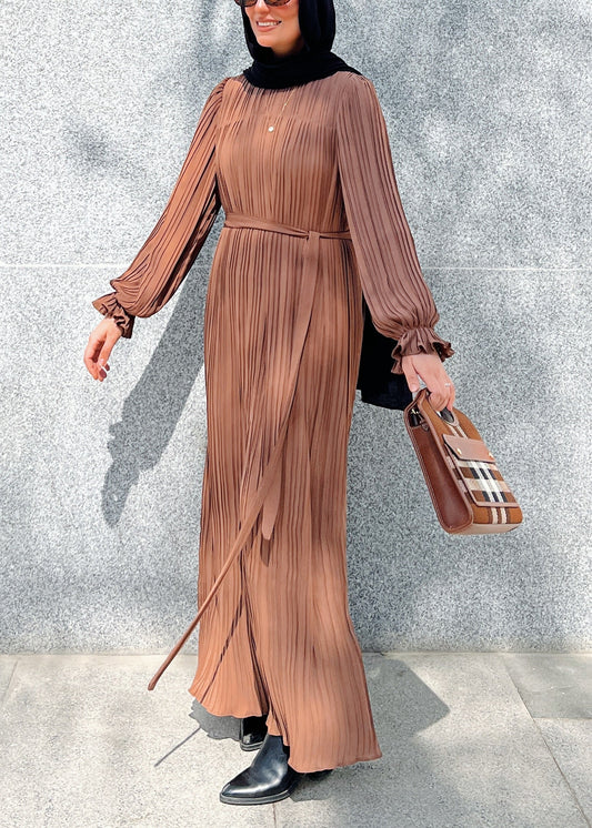 Pleated Dress In Brown