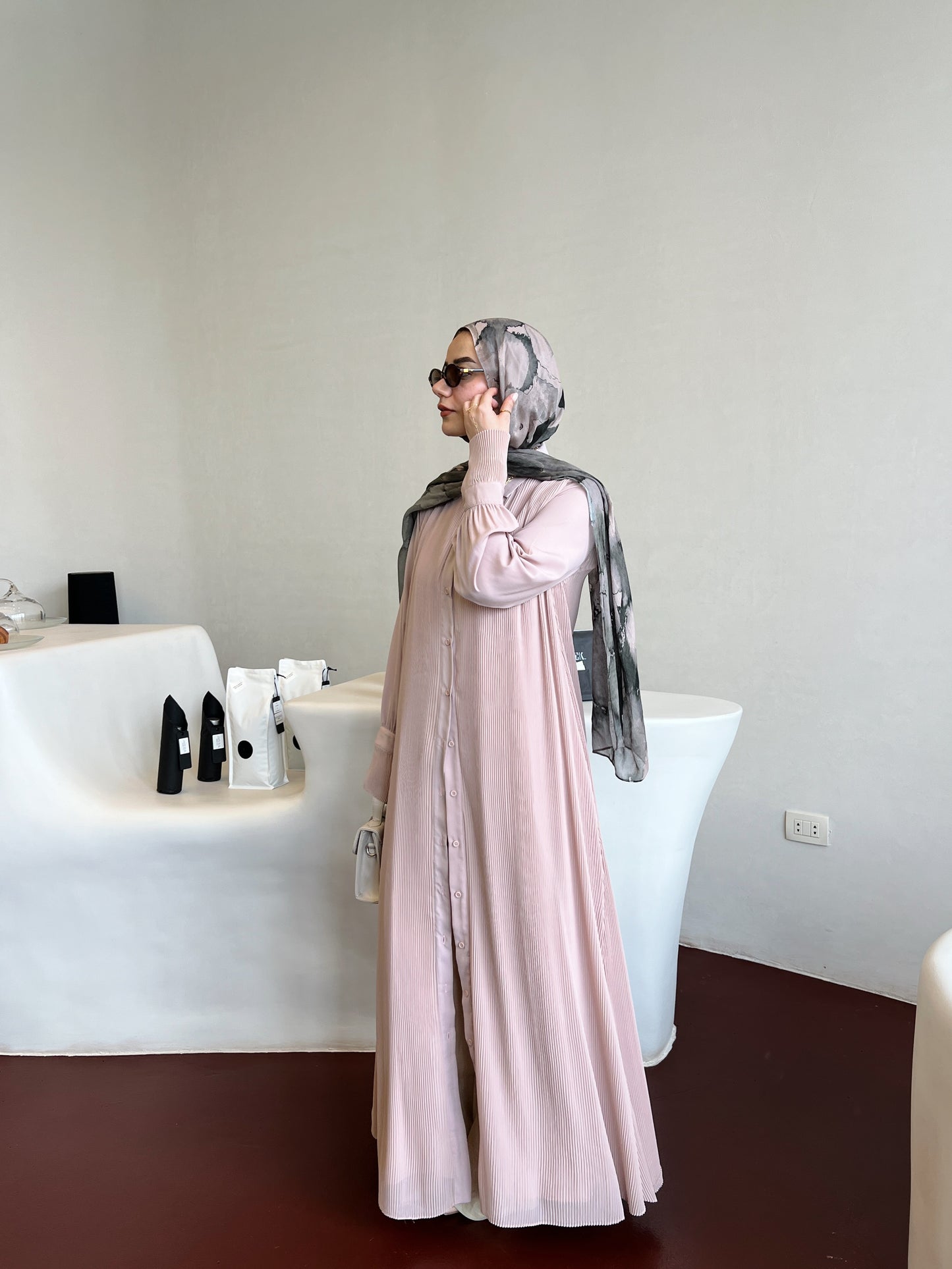 Timeless Pleated Shirt Dress in nude pink