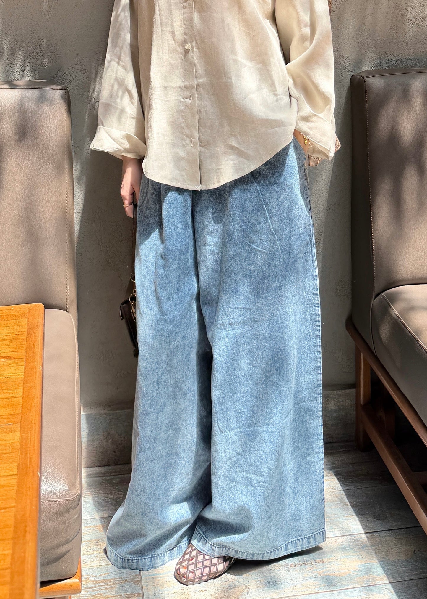 Wide Leg Light Denim Pants