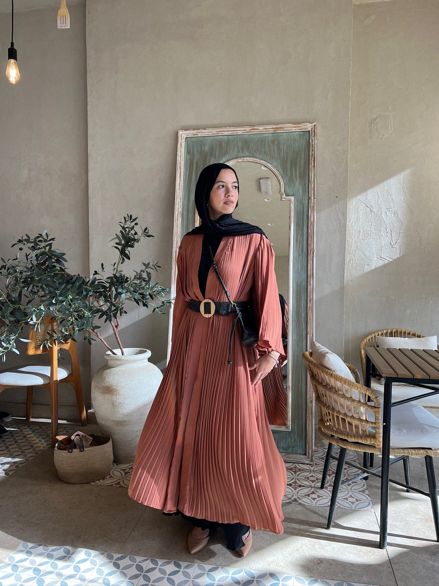 Pleated Kaftan In Rust Orange