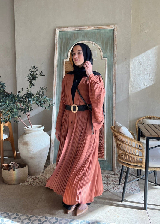 Pleated Kaftan In Rust Orange