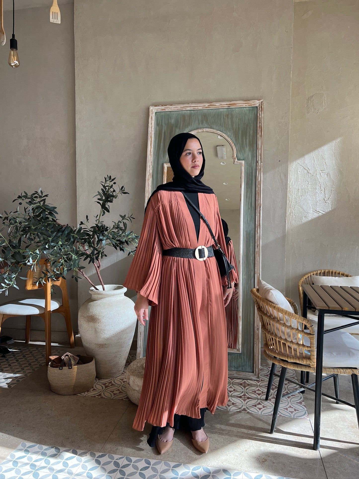 Pleated Kaftan In Rust Orange