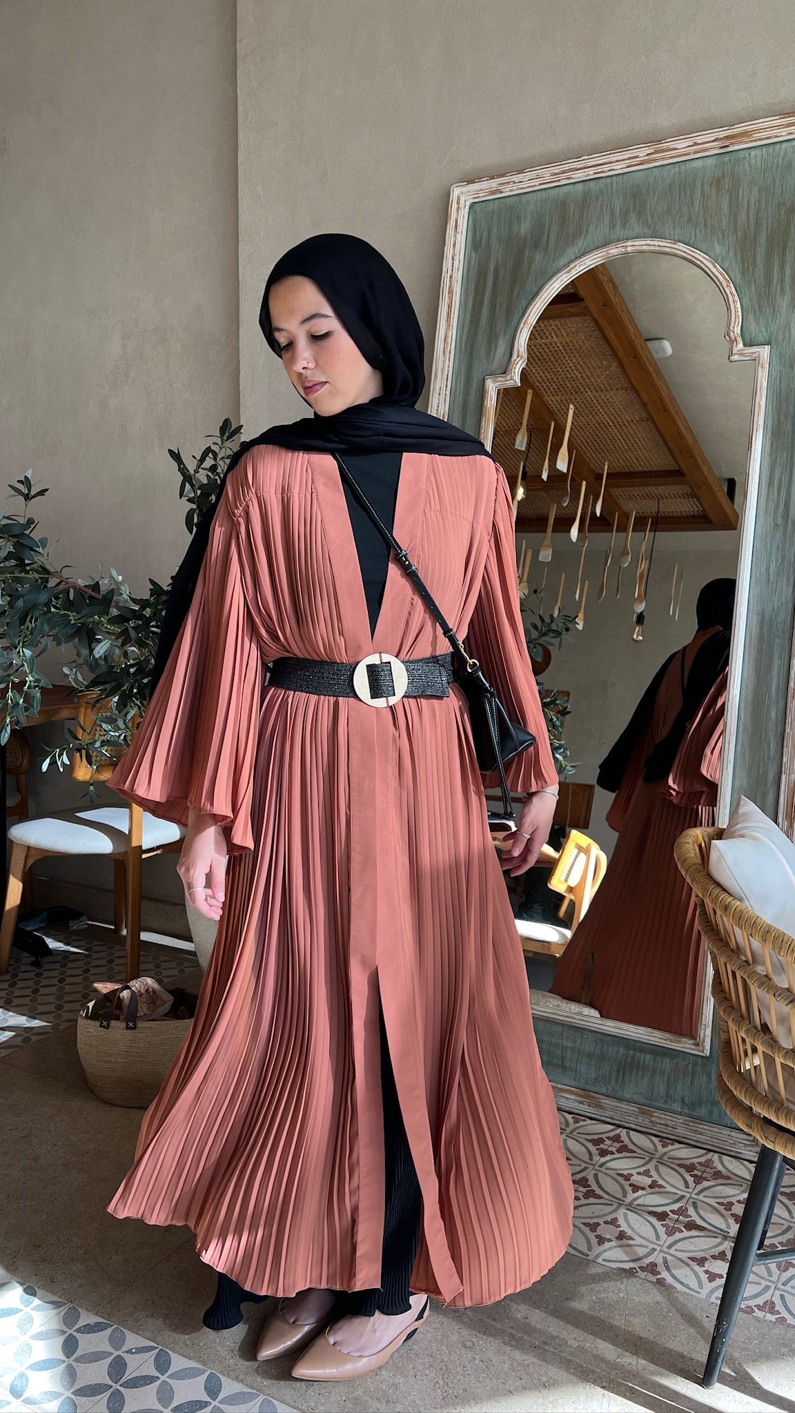 Pleated Kaftan In Rust Orange