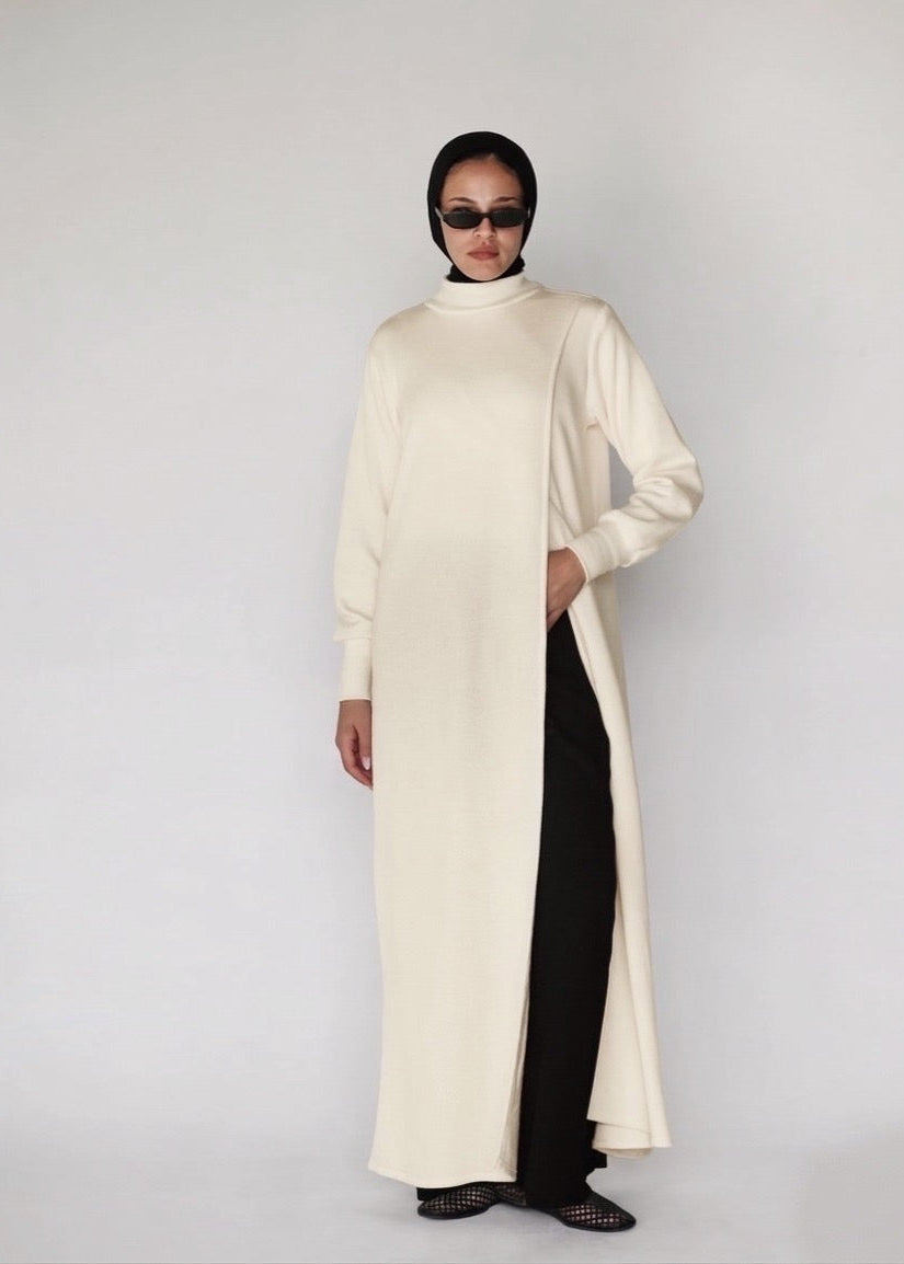 The Knit Overlap Tunic In Beige
