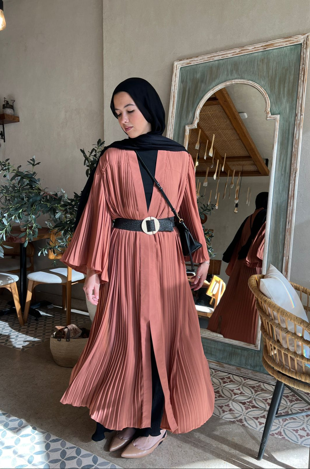 Pleated Kaftan In Rust Orange