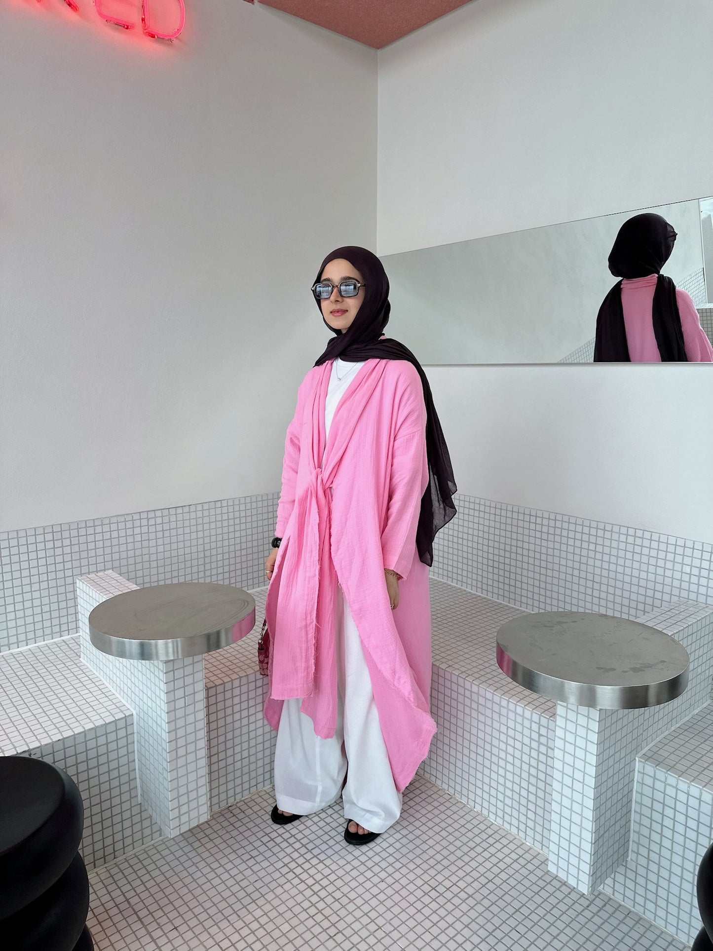 The Breezy Flow Muslin Cardigan in Bubbly Pink