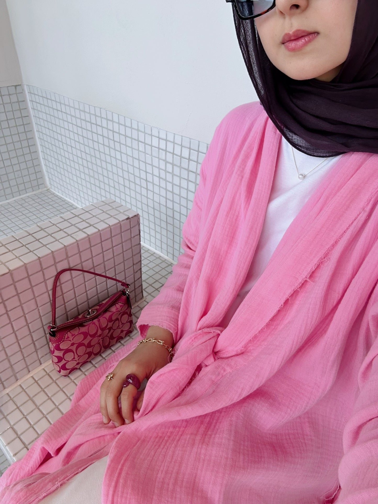 The Breezy Flow Muslin Cardigan in Bubbly Pink