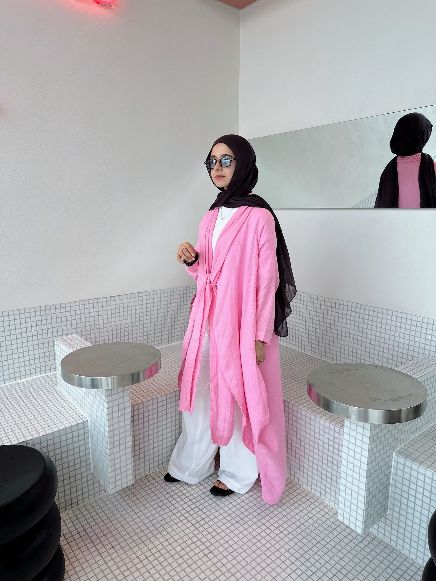 The Breezy Flow Muslin Cardigan in Bubbly Pink