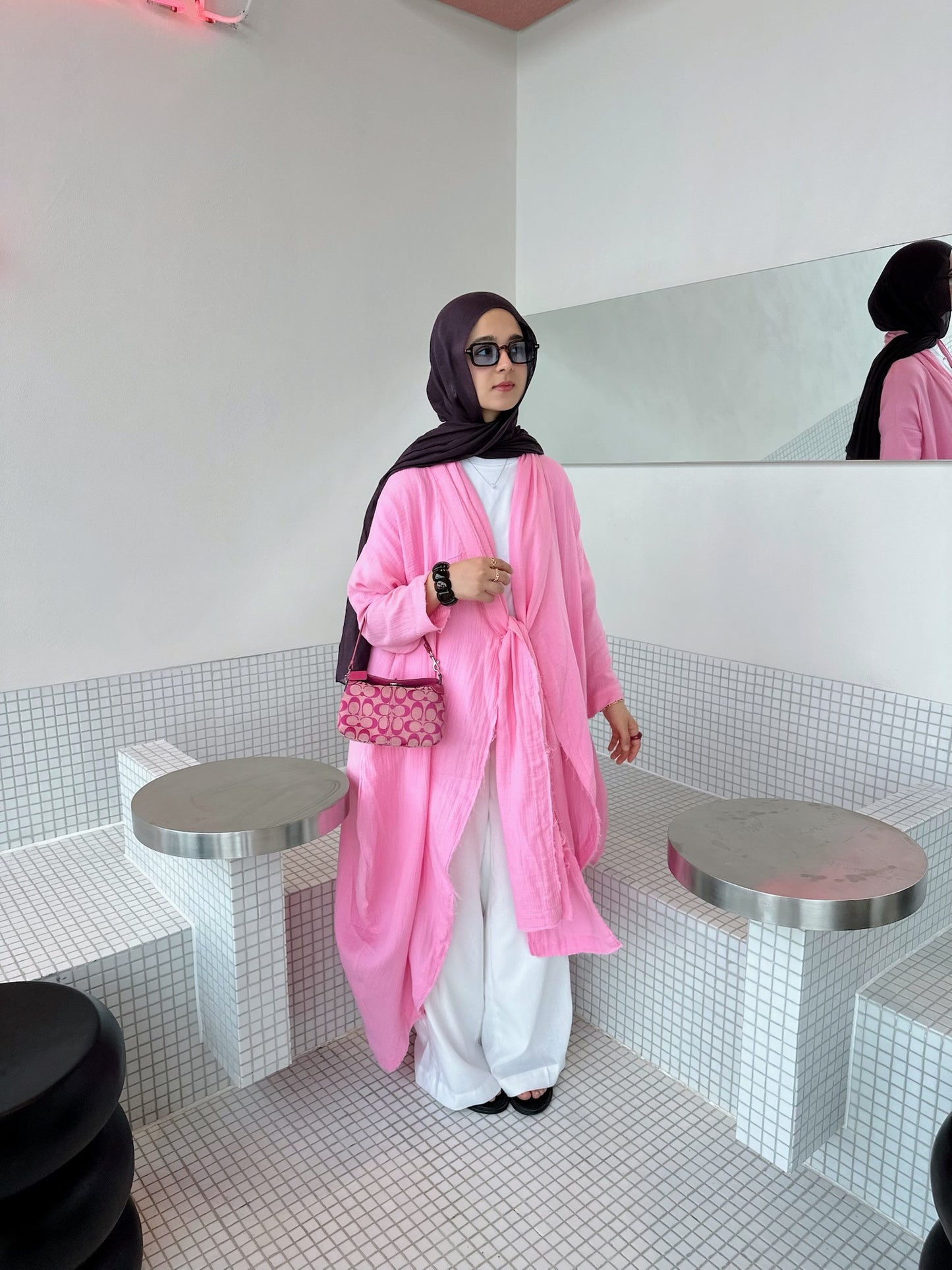 The Breezy Flow Muslin Cardigan in Bubbly Pink