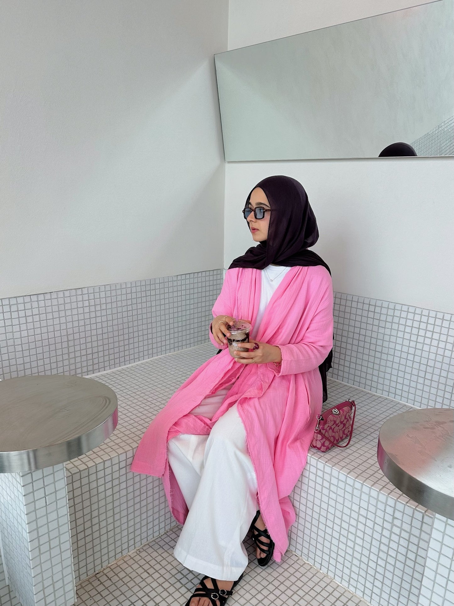 The Breezy Flow Muslin Cardigan in Bubbly Pink