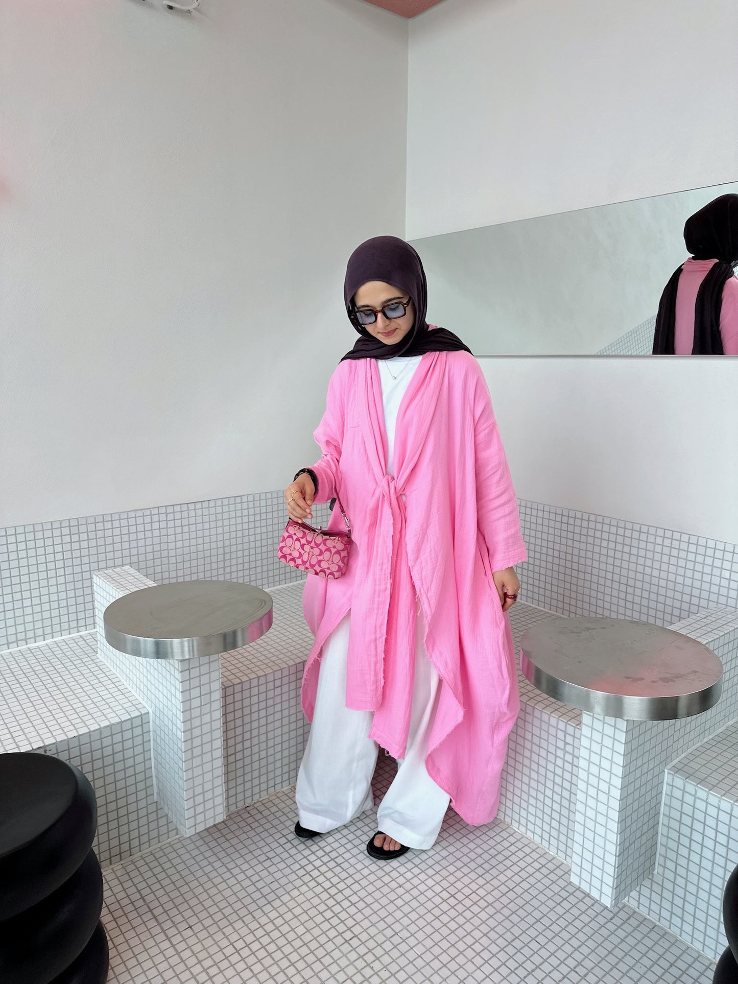 The Breezy Flow Muslin Cardigan in Bubbly Pink