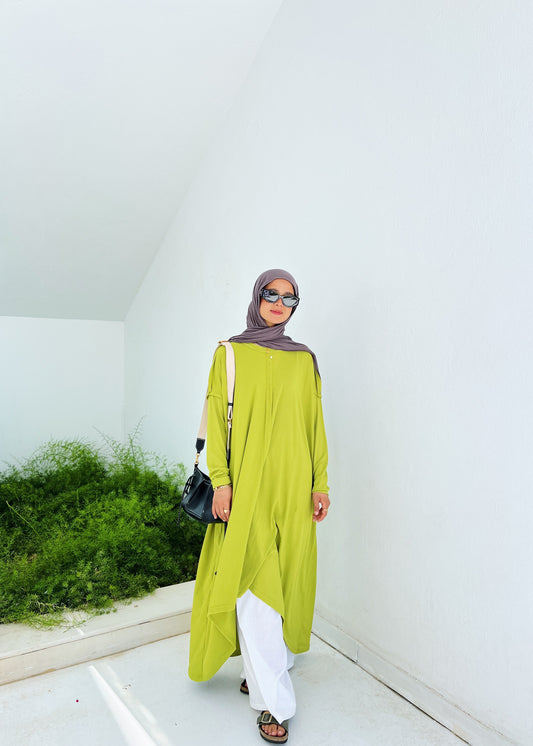 Flowy Ribbed Top In Apple Green