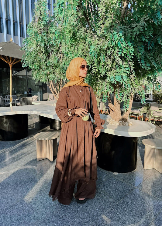 Asymmetric Linen Set In Brown