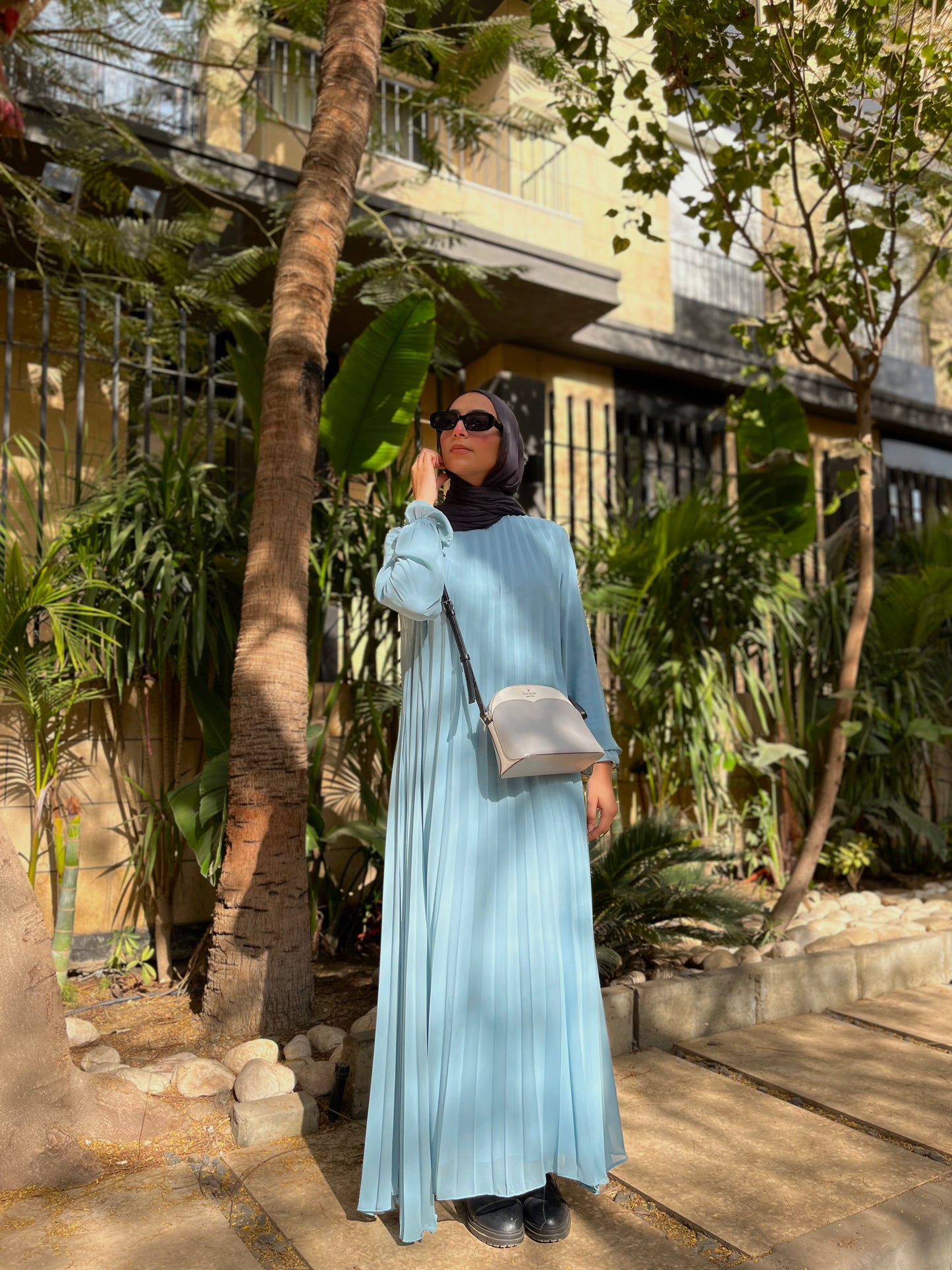 Sky Blue Cloach Pleated Dress