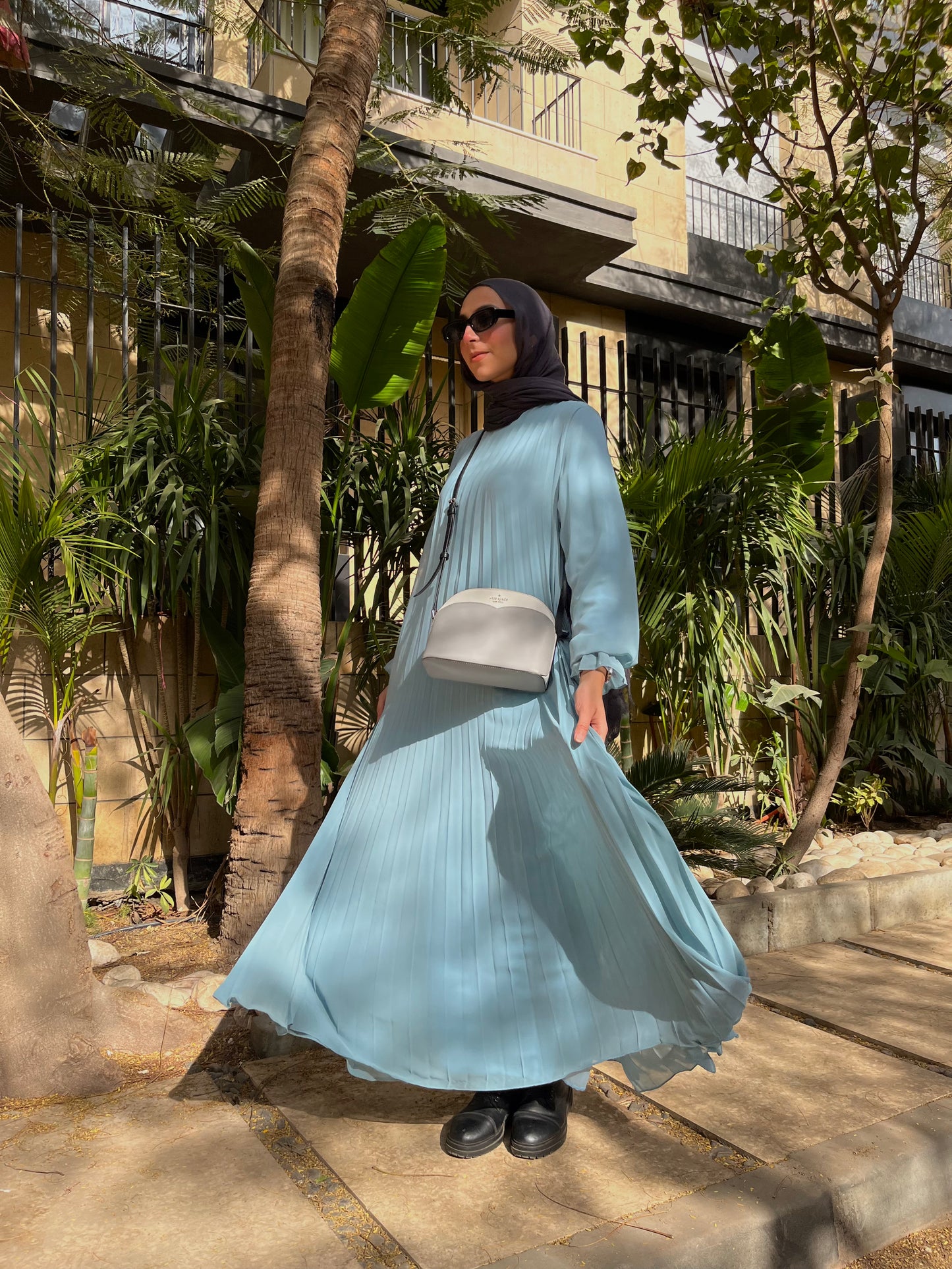 Sky Blue Cloach Pleated Dress