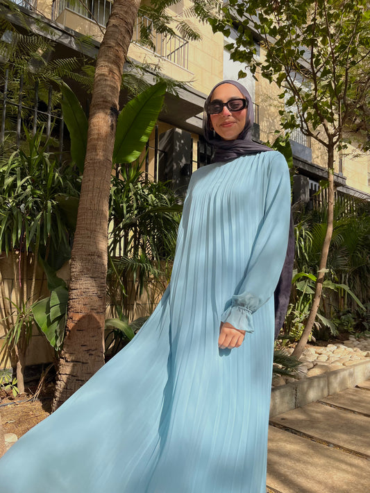 Sky Blue Cloach Pleated Dress