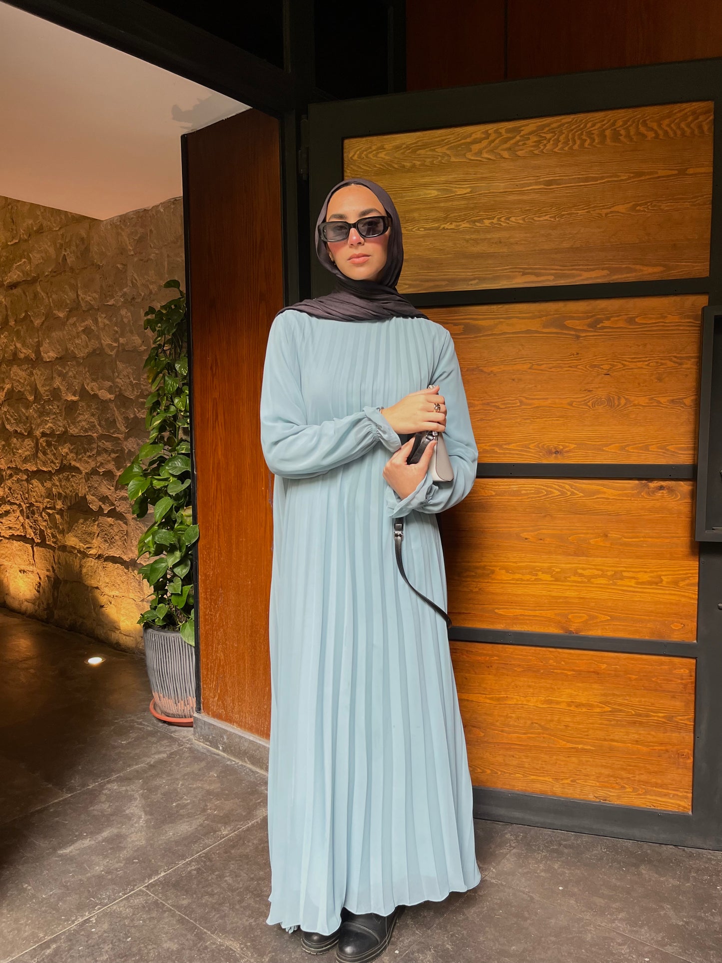 Sky Blue Cloach Pleated Dress