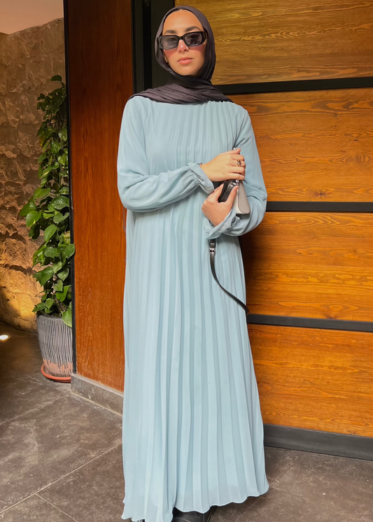 Cloach Pleated Dress In Sky Blue