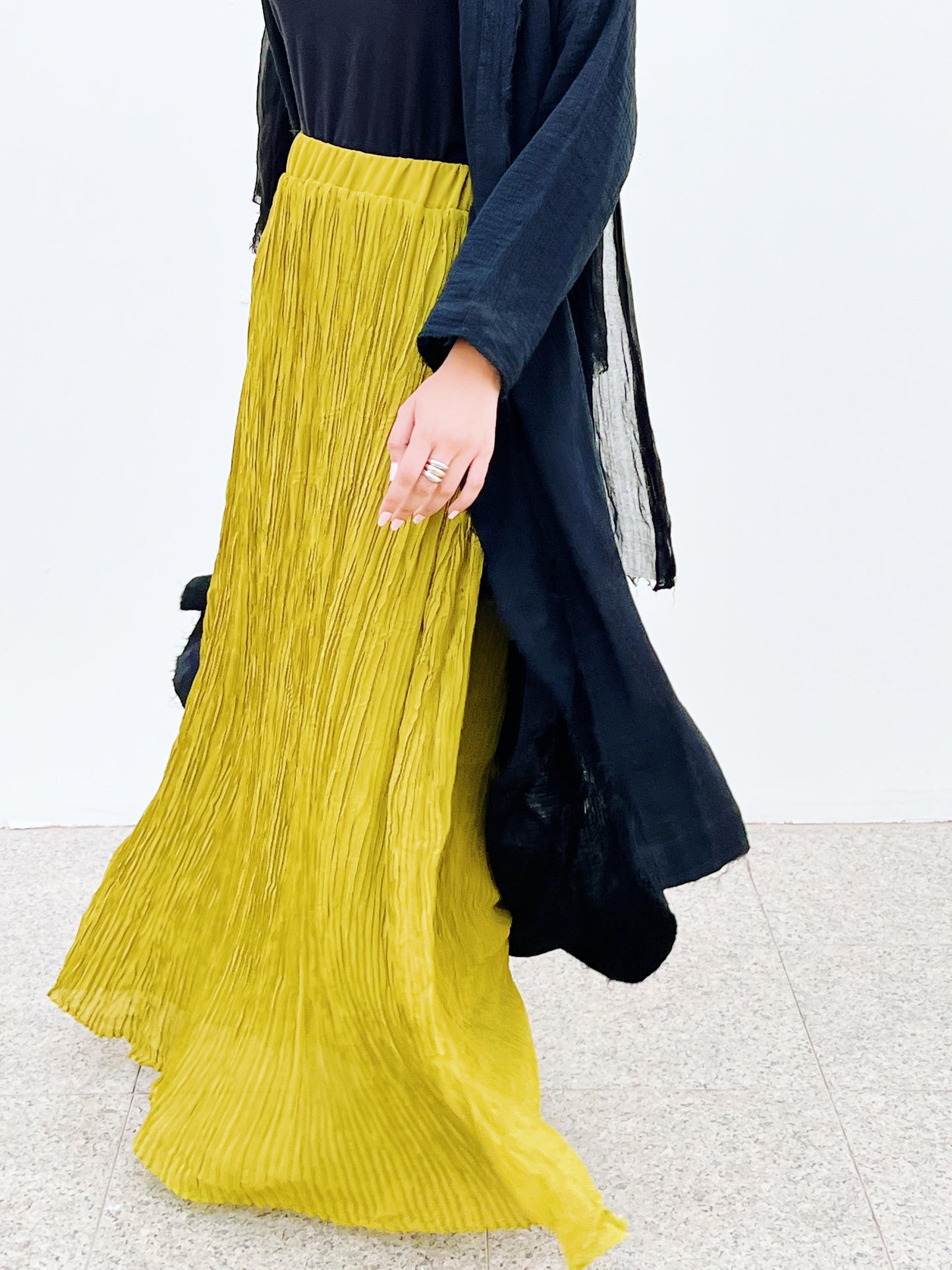 Crushed Chiffon Skirt In Apple Green