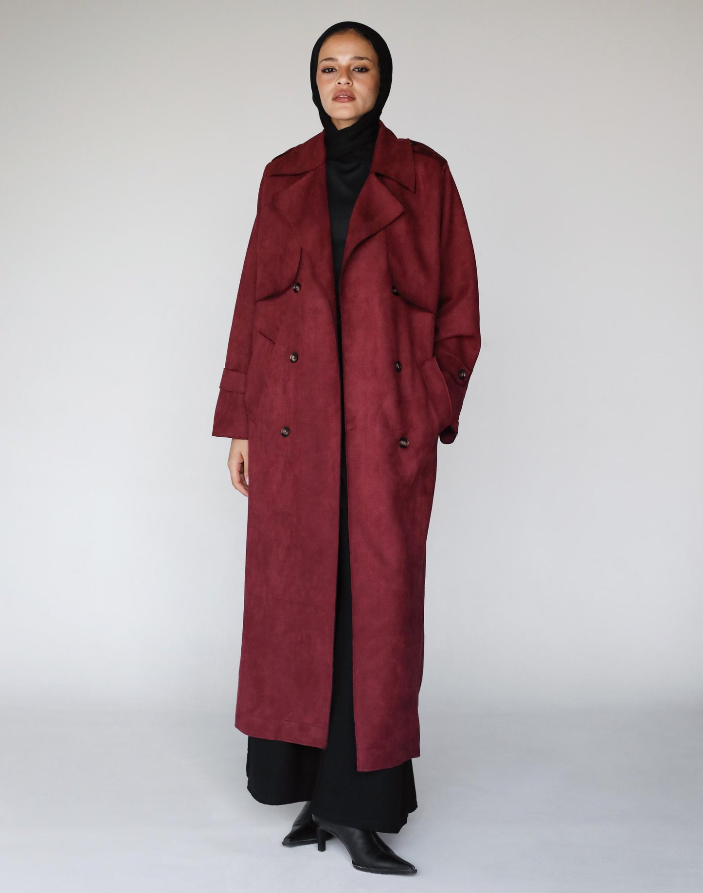 Suede Coat in Burgundy