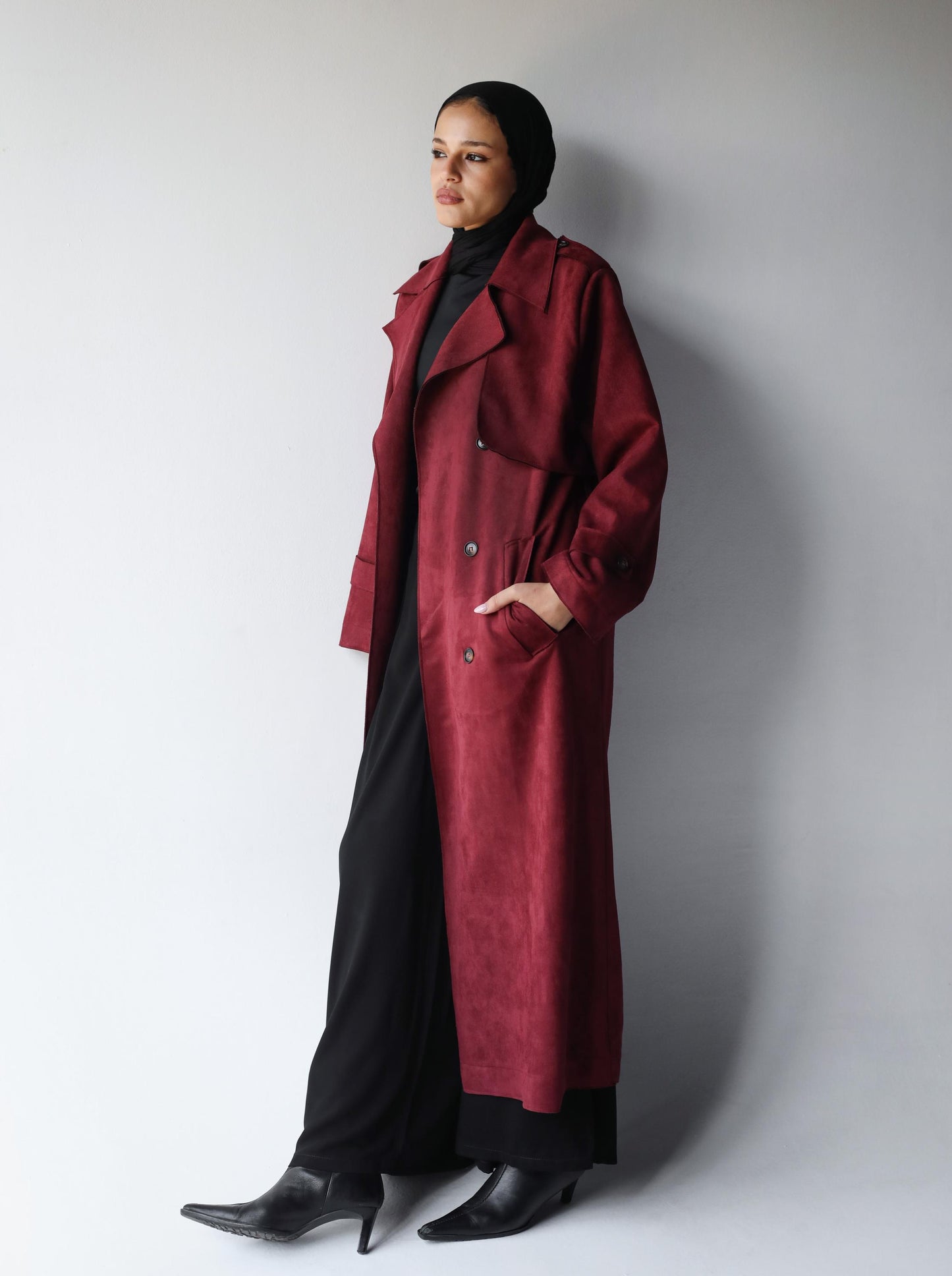 Suede Coat in Burgundy