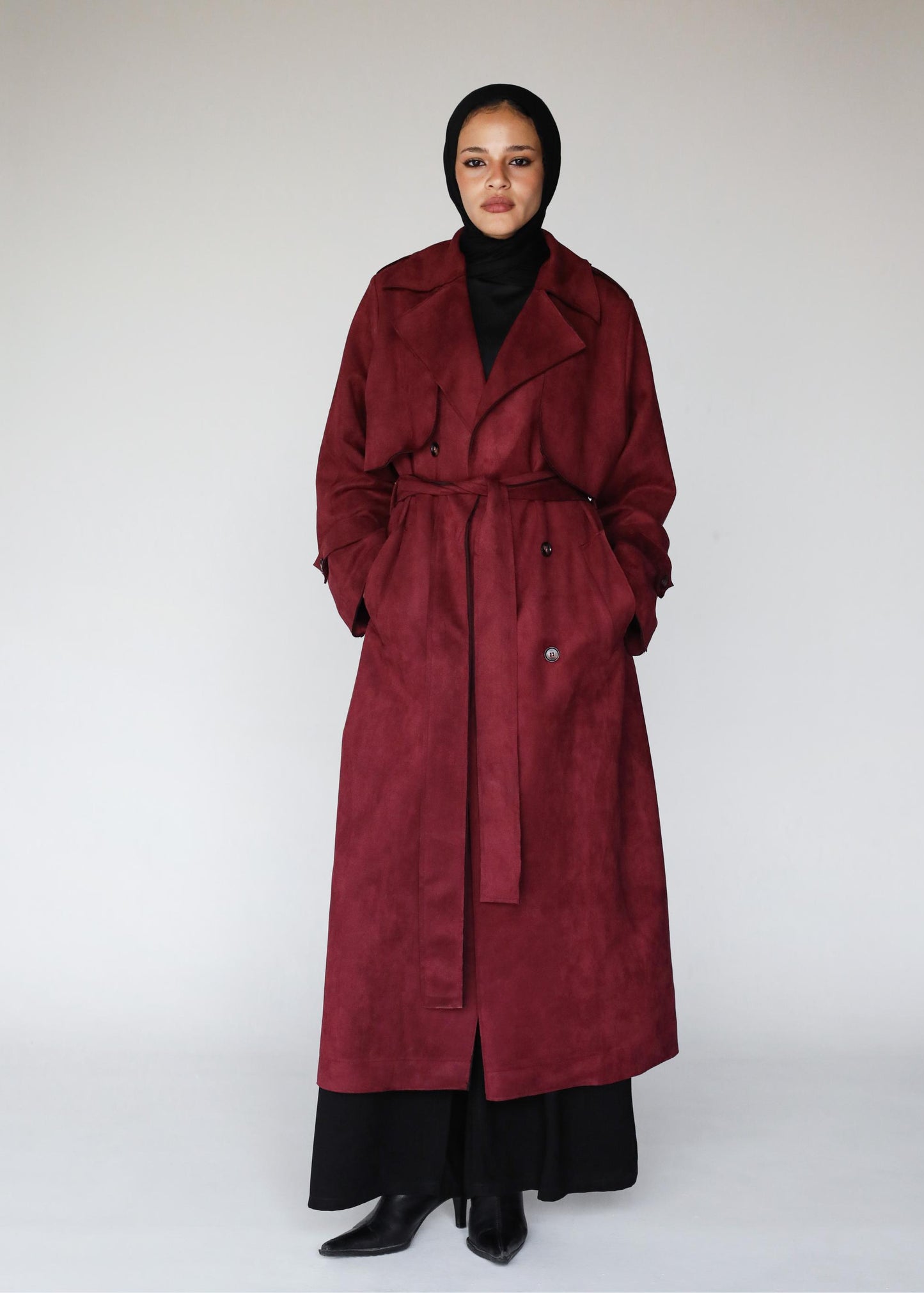 Suede Coat in Burgundy